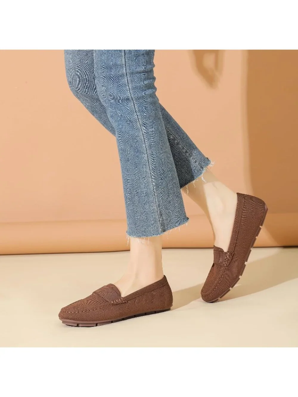 🆕Women's Brown Coffee Mesh fabric Loafer Shoes Comfortable Casual Flat Shoes